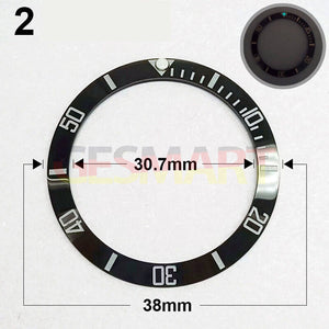 38mm Ceramic Slope Black Ring Silver Font Green Luminous Watch Bezel Watch Part