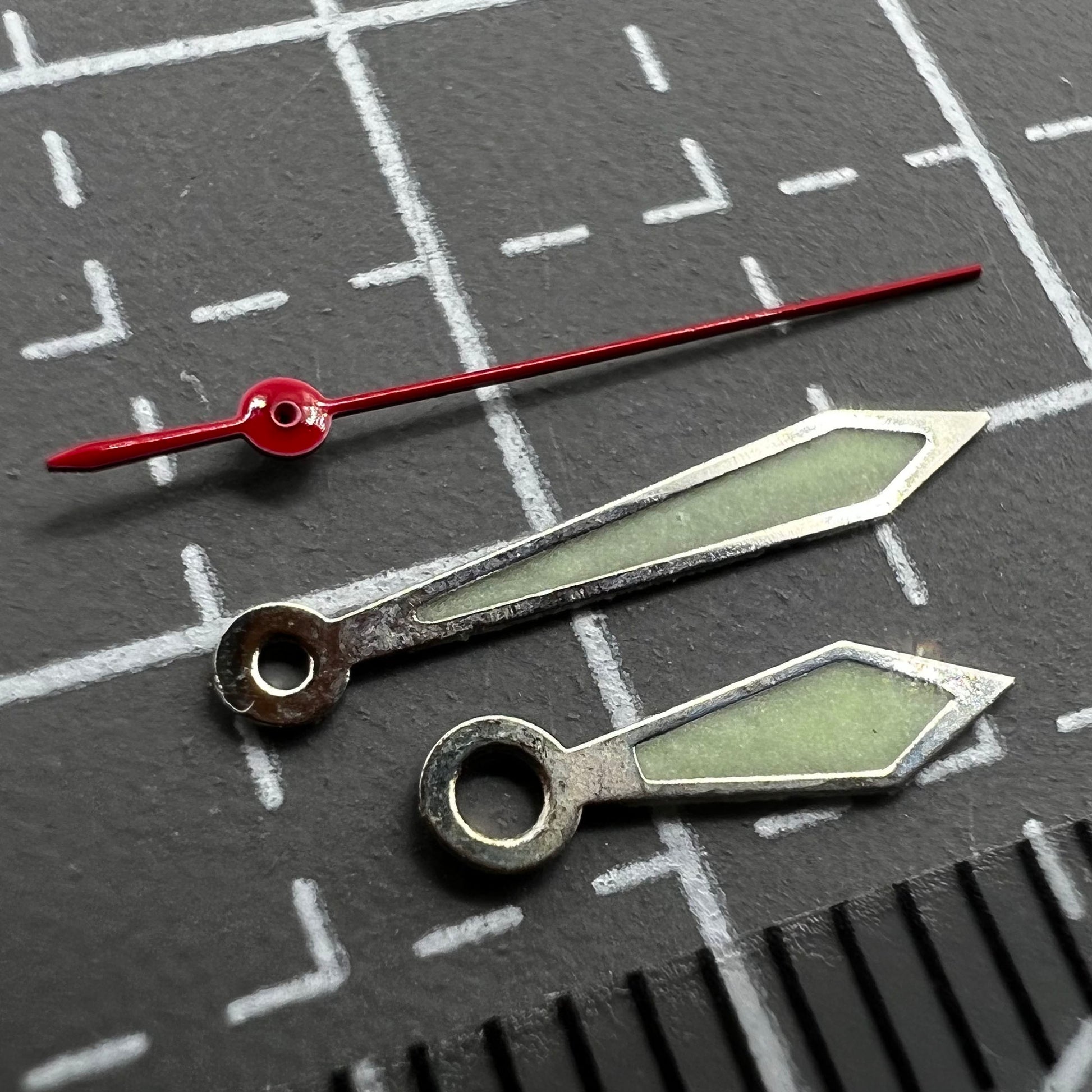 Silver trim 12mm green lume arrow watch hands by Wholesales for Miyota 1M12 movement, precise fit