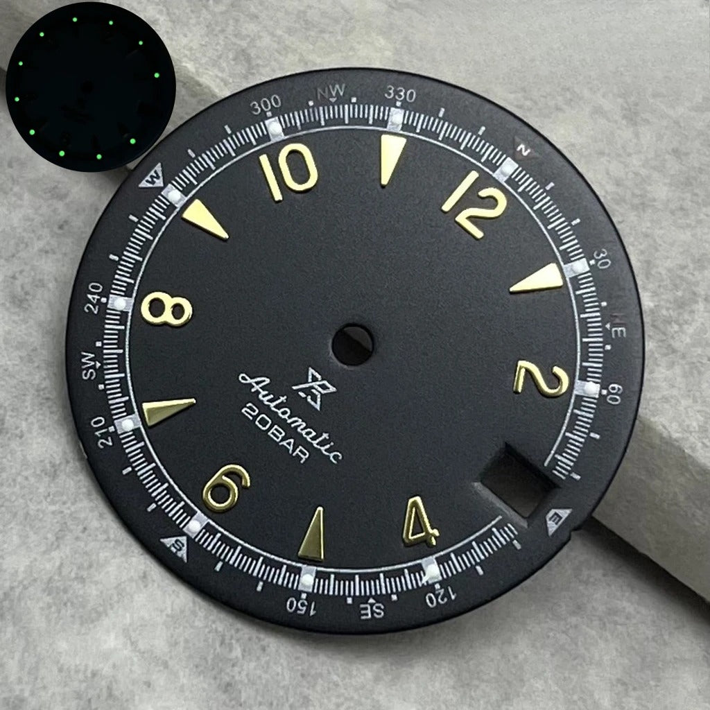 28.5mm Multicolor Watch Dial Date Window Green Luminous Dial Fit NH35/NH36/4R/7S