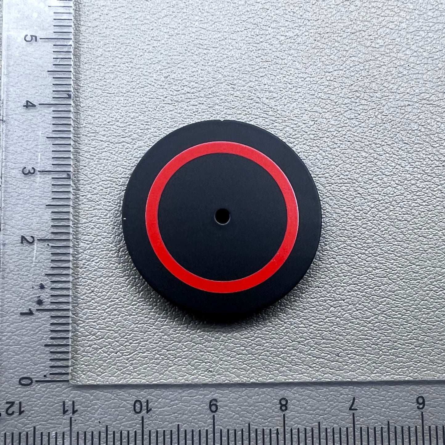 Black and red 28.5mm watch dial compatible with Miyota 8215 and 8200 movements.