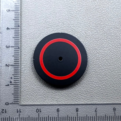 Black and red 28.5mm watch dial compatible with Miyota 8215 and 8200 movements.