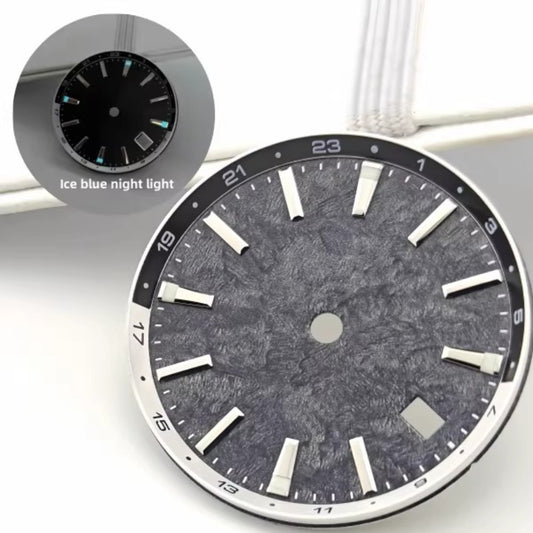 Black Vein 32mm Tai Chi Circle watch dial with blue lume, compatible with NH34 movement for 44mm cases.