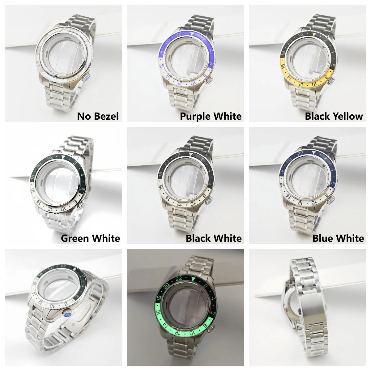 44mm 316L Watch Cases With Green Luminous Bezel for NH34/NH35/NH36/4R35A/4R36A