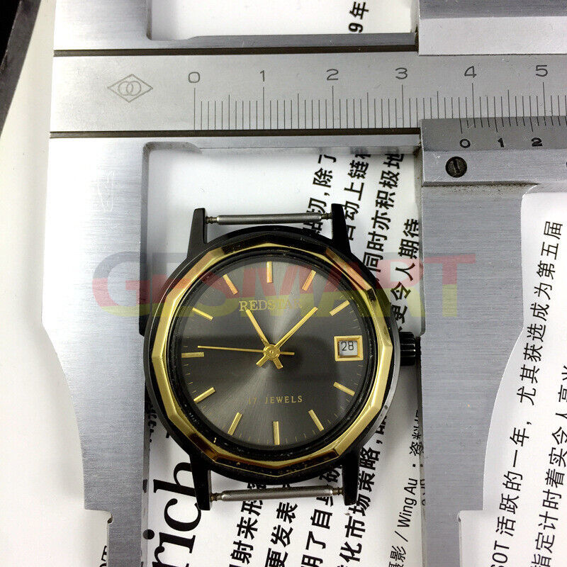 China Made manual mechanical watch with 17 jewels, single calendar, black dial, and black case for elegant style.