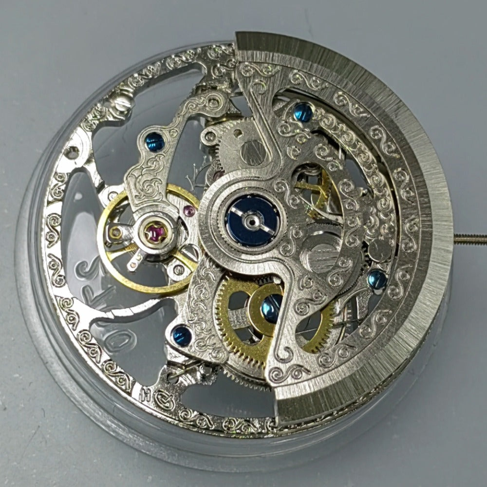 Hangzhou 2700 silver automatic mechanical watch with 3 hands and hollow dial, China made