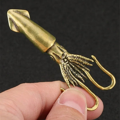 Hand-carved solid copper vintage bronze squid figurine, perfect for watch accessory decoration.