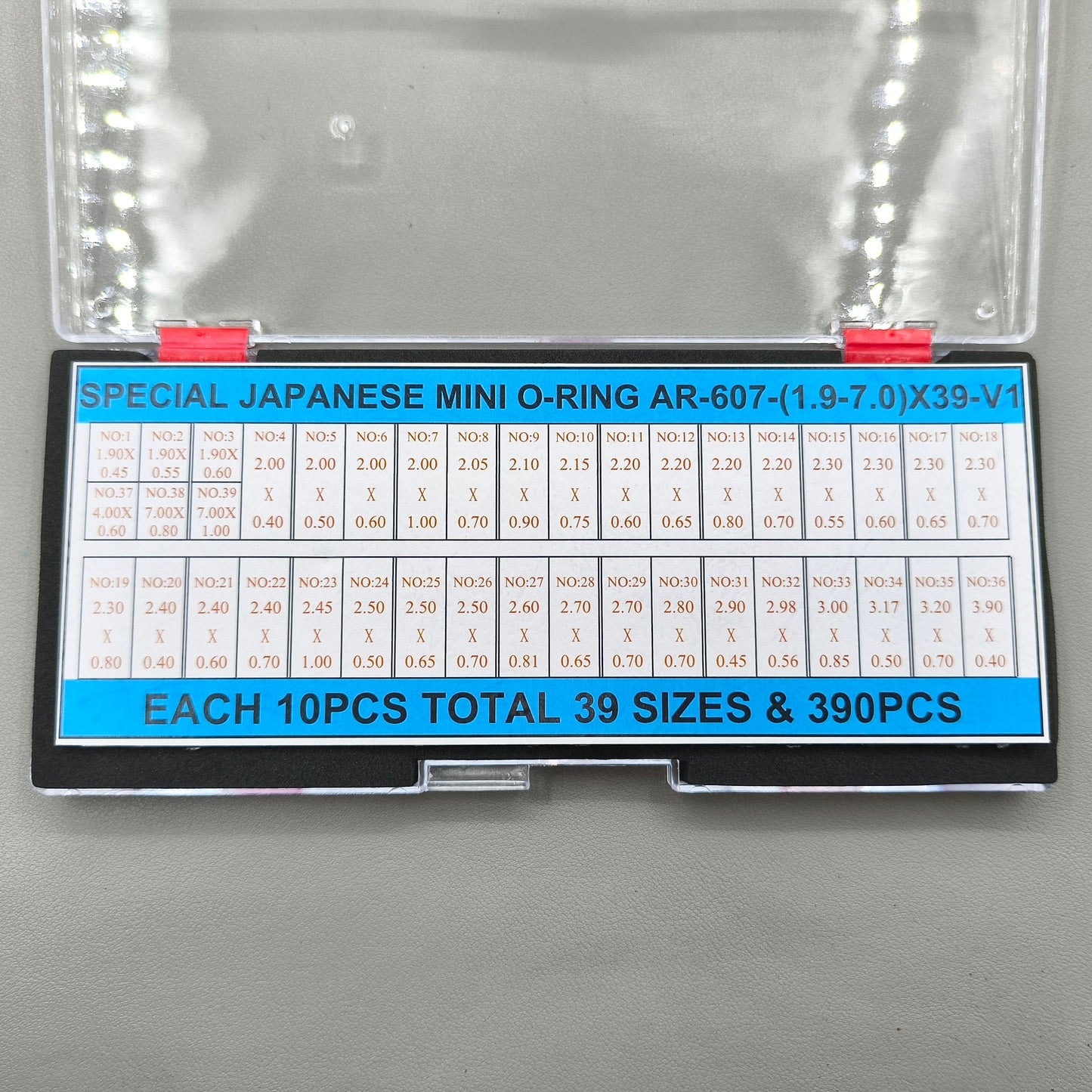 390 PIECES 39 Sizes 1.9-7mm Waterproof Mini O-ring Kit for Watch Crown Seal