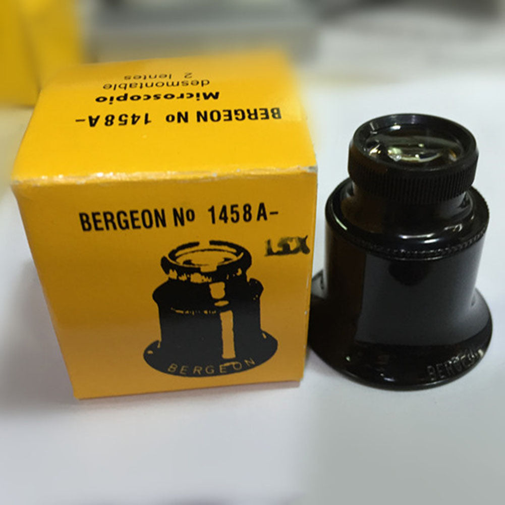 Bergeon 1458A eyeglass loupe with 12x/15x magnification for precise watch accessory inspection and repair.