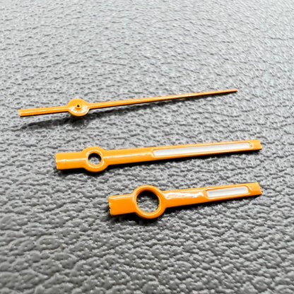 Set of yellow trim lume watch hands for NH34/35/36/38/39 movements, perfect for precise timekeeping.