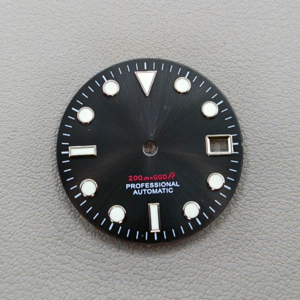 Black Background Green Lume Silver Trim Nail Watch Dial for NH35 NH36 Movement