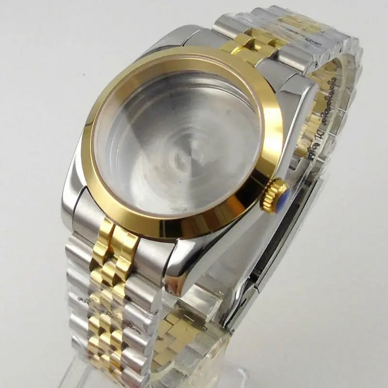 Polish 36/39MM Sapphire Glass Two Tone Watch Case Fit NH35 NH36 NH38 2824