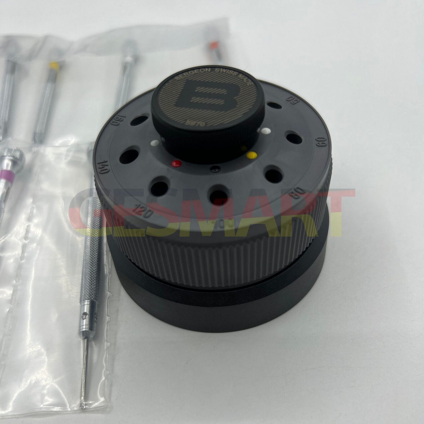 Bergeon 5970 rotating screwdriver set with 9 Swiss precision tools for detailed watch repairs