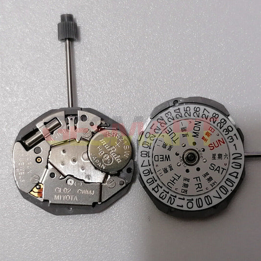 Miyota GL02 Japan quartz watch movement with day and date, replacement for GL00 models.