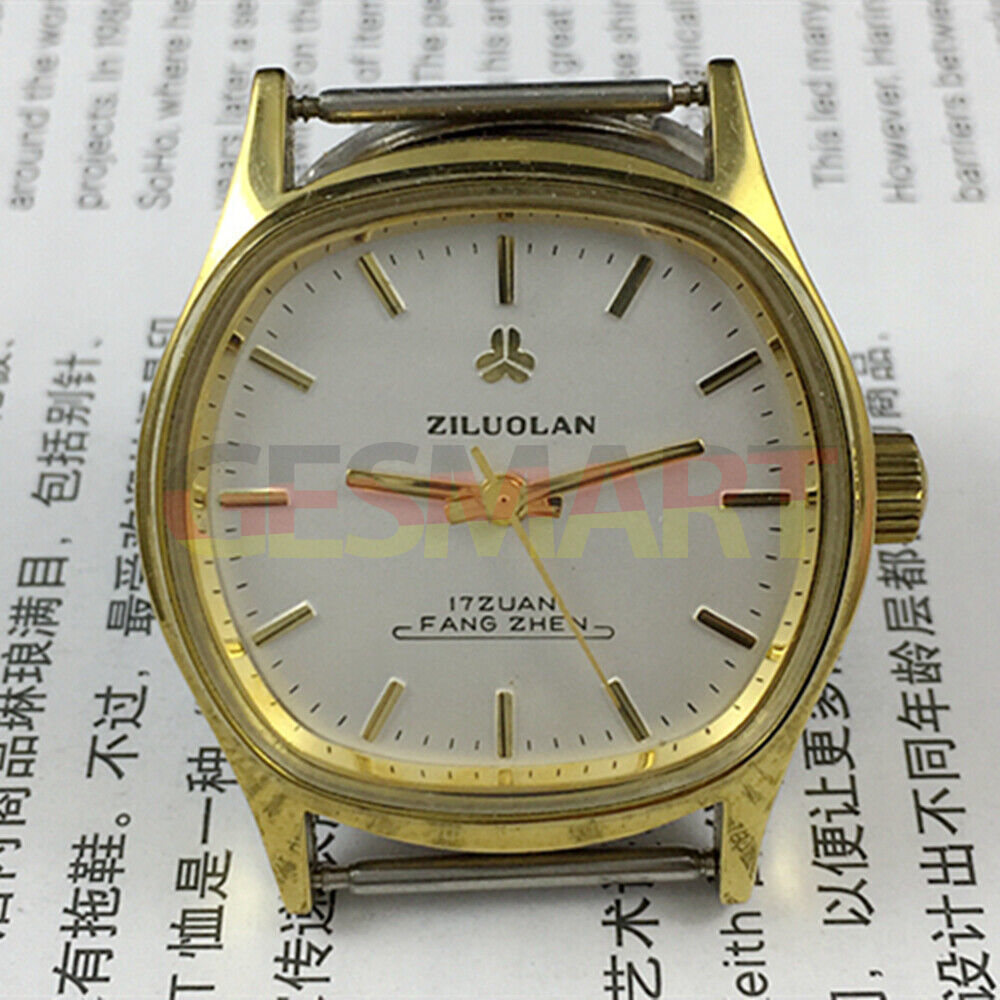 17 Jewels Chinese manual mechanical watch with golden nails, silver dial, shock-resistant design for durability.