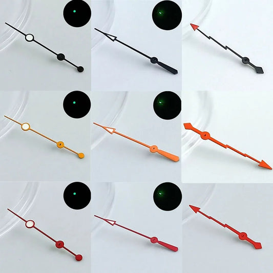 Green luminous watch hands for NH34, NH35, NH36 movements, personalized second hand.