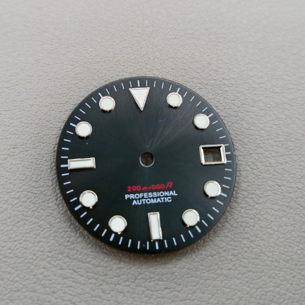 Black Background Green Lume Silver Trim Nail Watch Dial for NH35 NH36 Movement