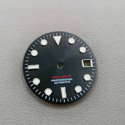 Black Background Green Lume Silver Trim Nail Watch Dial for NH35 NH36 Movement