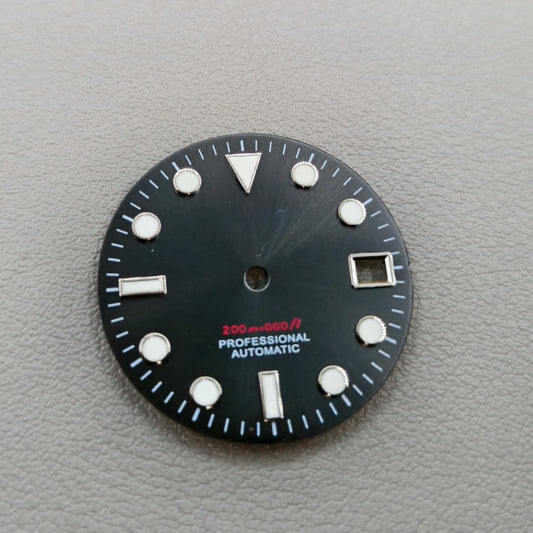 Black Background Green Lume Silver Trim Nail Watch Dial for NH35 NH36 Movement
