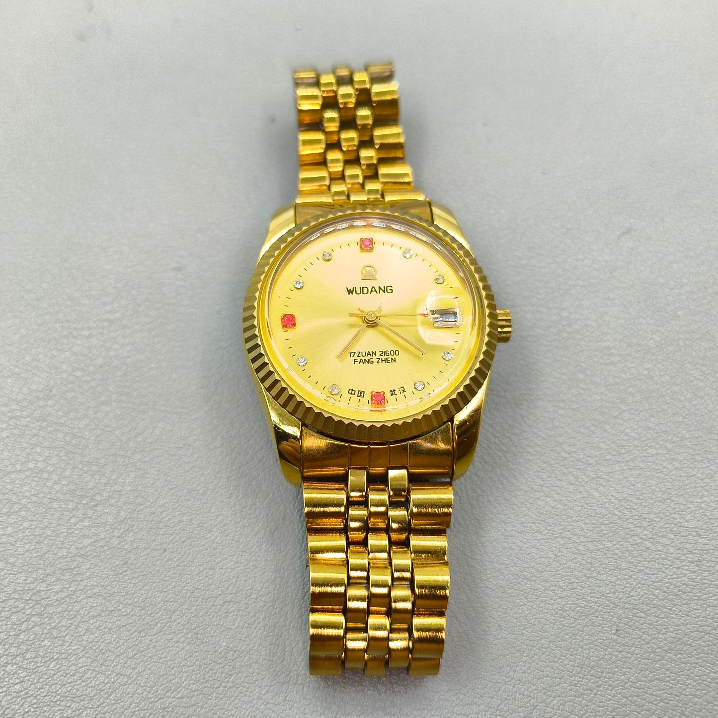 38mm 17 Jews Golden Dial Single Calendar Wudang Steel Manual Mechanical Watch