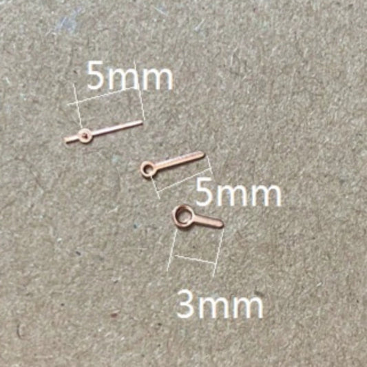 Rose golden 5x5x3mm short watch hands by Miyota for 2035 quartz movement, stylish and precise.