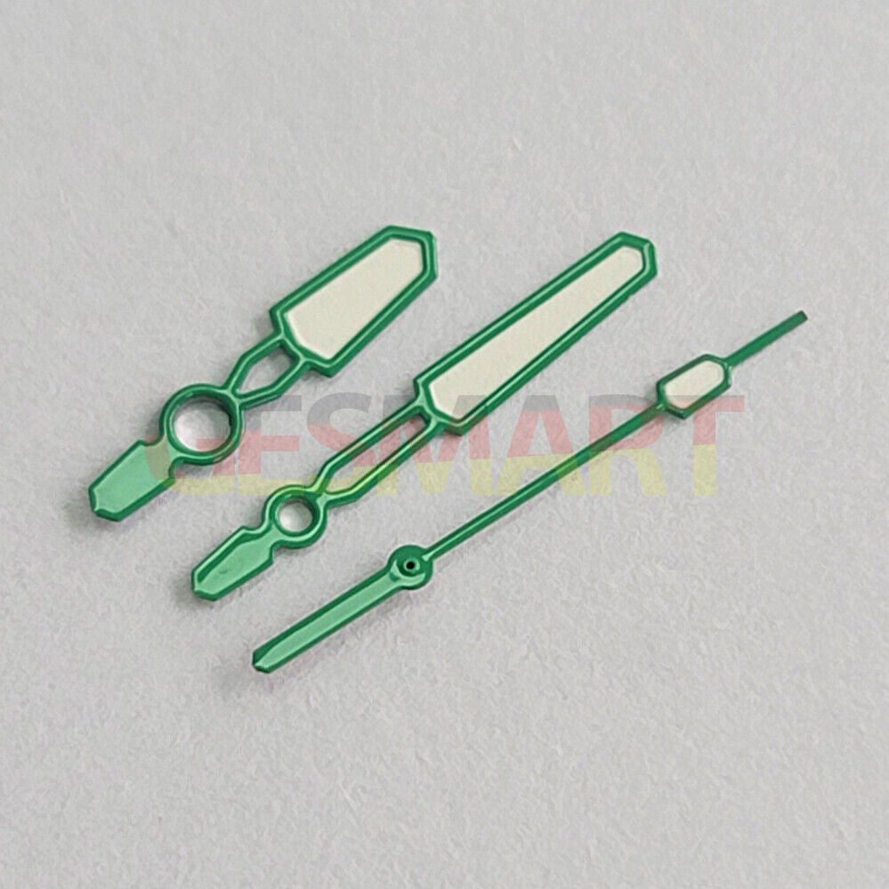 Fashion Candy green luminous watch hands with colored trim, designed for NH35/NH36/4R/7S movements by Fashion Candy.