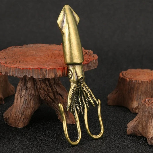 Solid copper vintage bronze squid figurine, hand-carved trinket for watch accessories.