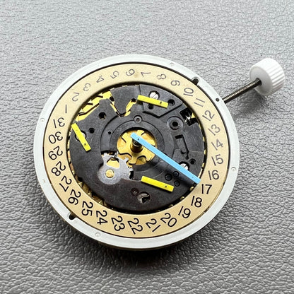 Swiss ISA 8162 golden watch disk with date feature, quartz movement replacement by ISA, ideal for watch repair.