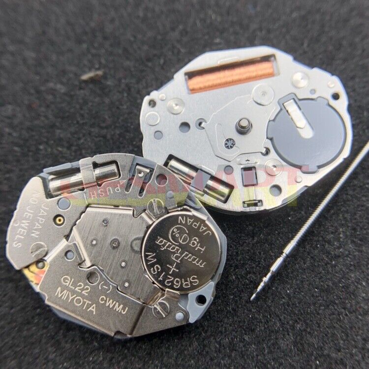 Miyota GL22 Japan quartz movement with silver 2-hand watch accessory for precise timekeeping.