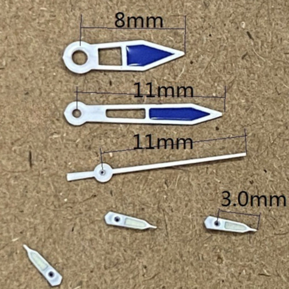 11mm silver-trimmed blue hollow watch hands for Miyota OS10, OS20, OS30 ? precision accessory.