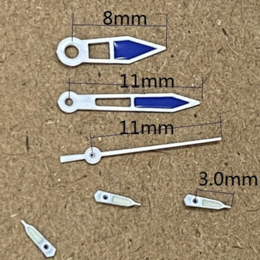 11mm silver-trimmed blue hollow watch hands for Miyota OS10, OS20, OS30 ? precision accessory.