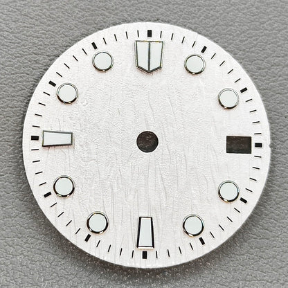 28.5mm White Tree Grain No Logo Green Lume Watch Dial For NH35 Movement