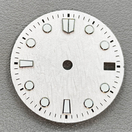 28.5mm White Tree Grain No Logo Green Lume Watch Dial For NH35 Movement