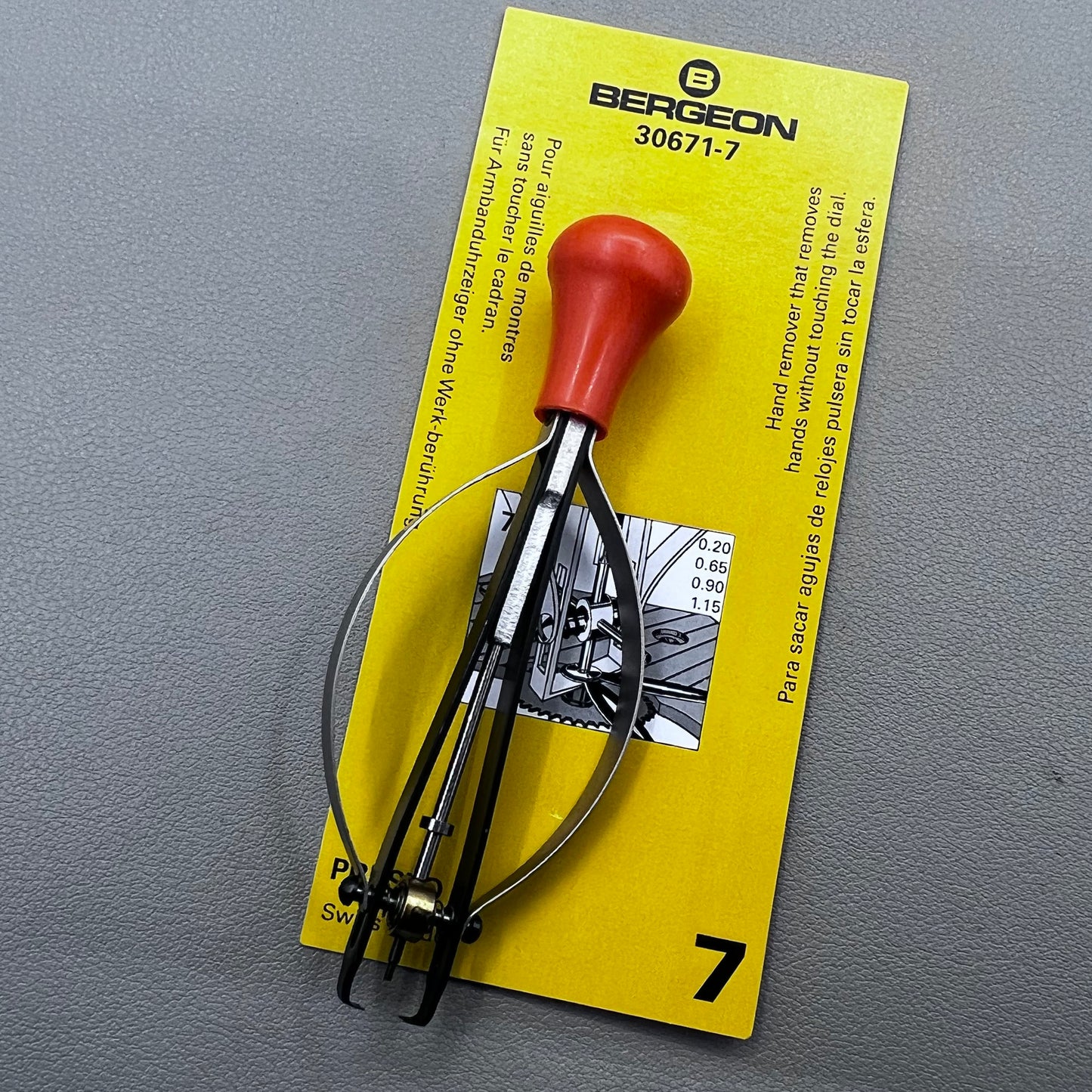Swiss Bergeon Presto tool removing watch hands on curved dials, model 30671-7 for precise accessory use