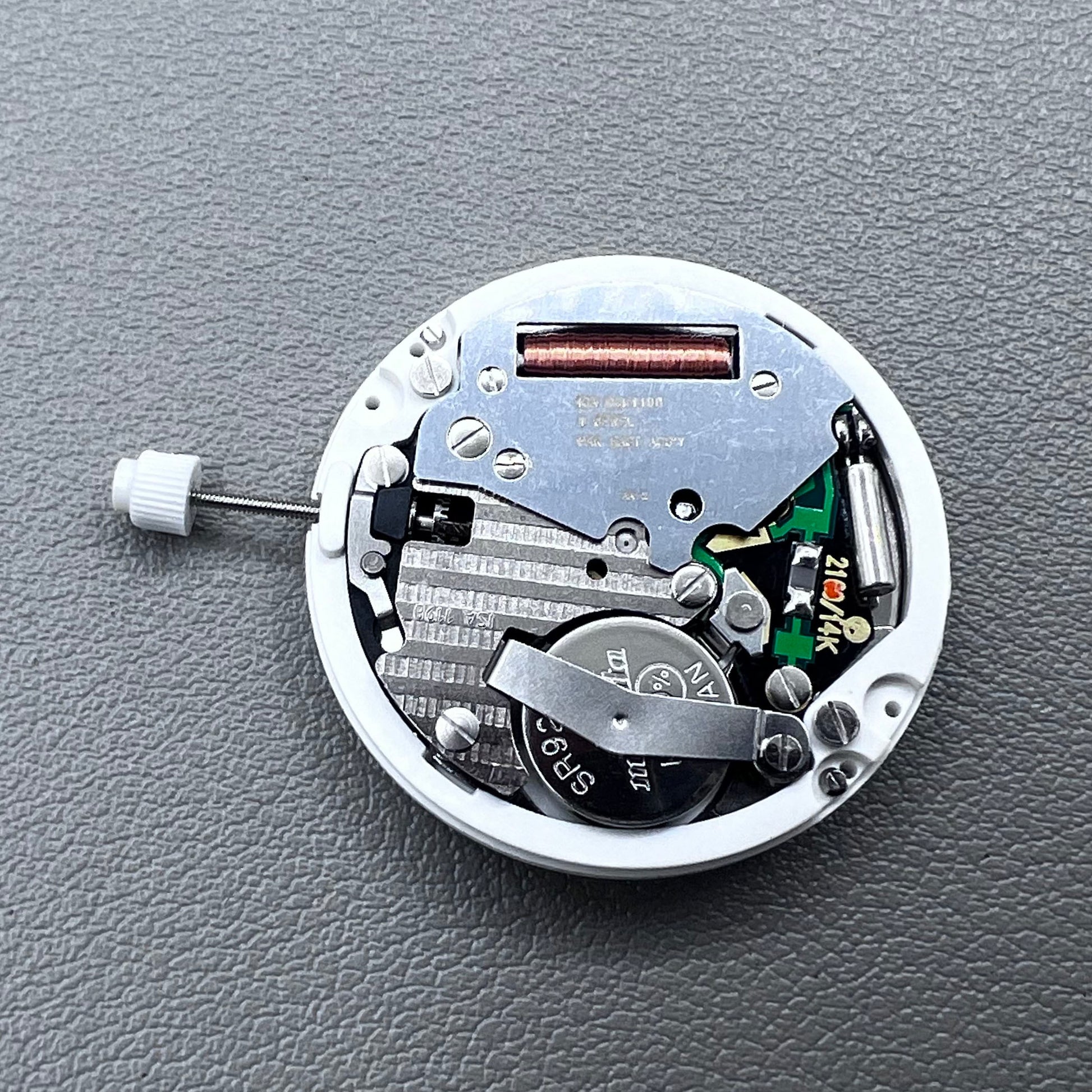 Swiss ISA 1198 watch movement with day-date feature, white dial, date at 3 o?clock.