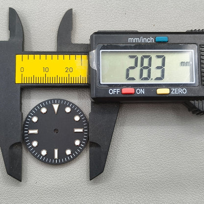 28.3mm Blue Luminous Silver Nails Black Watch Dial SUB Surface for NH35/NH36