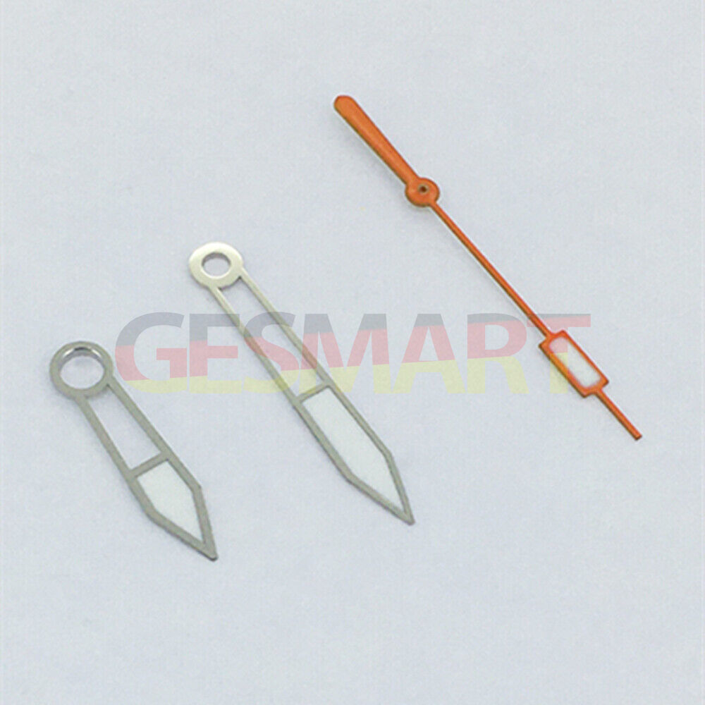 Green luminous watch hands with silver trim and orange second hand, compatible with Asian 8215/2813 movements.