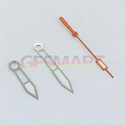 Green luminous watch hands with silver trim and orange second hand, compatible with Asian 8215/2813 movements.