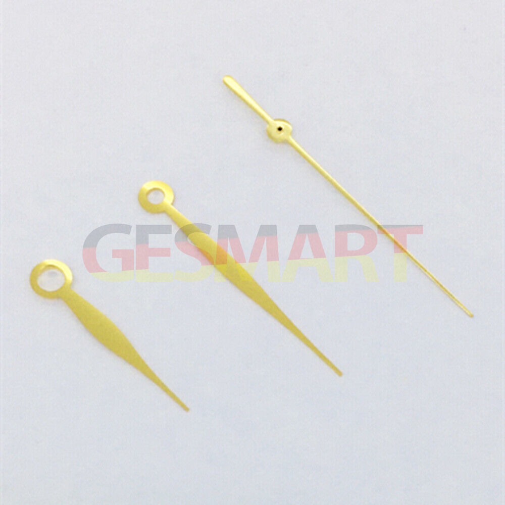 Golden polished long watch hands set by NO Lume, compatible with Asian 8215/2813/8205 movements.