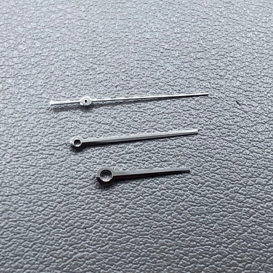 Silver 3 hands for ETA C07.111 movement, no lume, modified design by T086 for watch accessories.