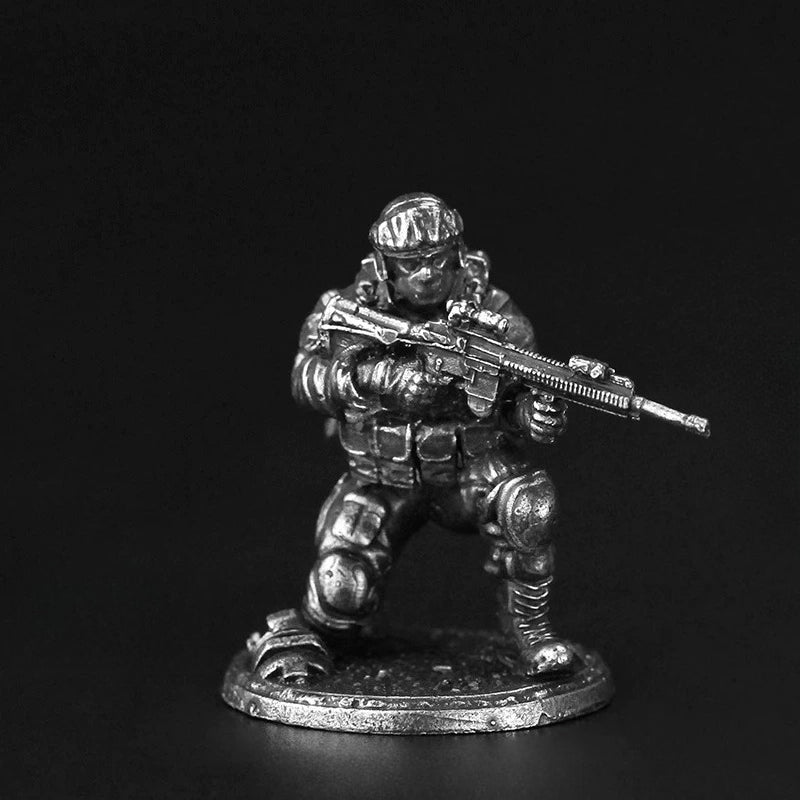 White Brass Figurine Modern DMR Sniper Miniature - Kneeling Scoped Rifle Figure