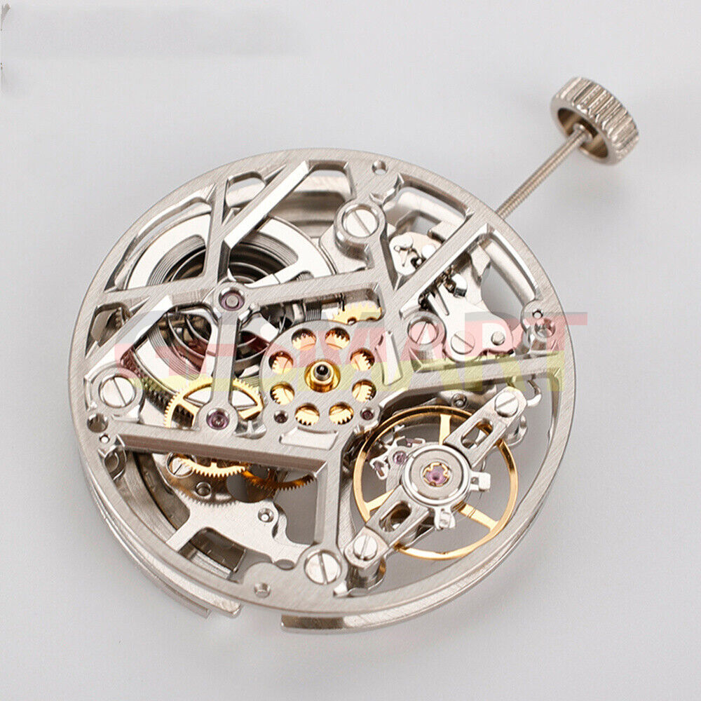 HZ1A10D watch accessory by China Made with silver, gold, and black hollow automatic mechanical movement design.