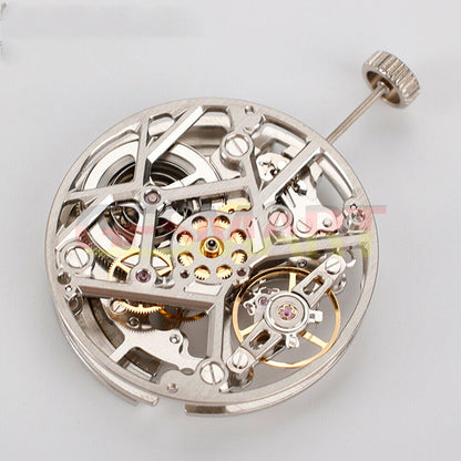 HZ1A10D watch accessory by China Made with silver, gold, and black hollow automatic mechanical movement design.