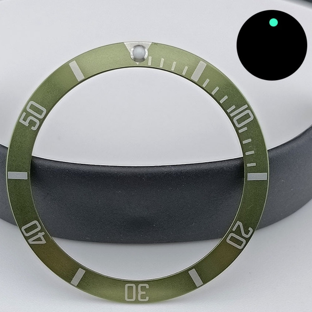 37.5mm green lume aluminum SUB watch bezel with slope white font, durable watch accessory.