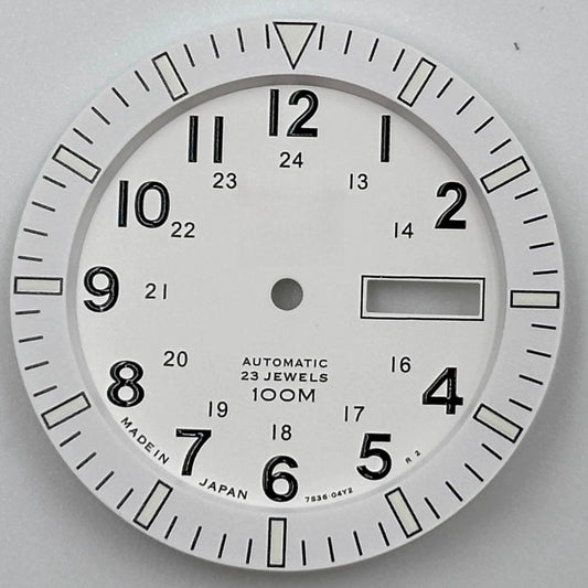 Vintage 34.4mm white watch dial with green luminous markers for NH35 NH36 movement.