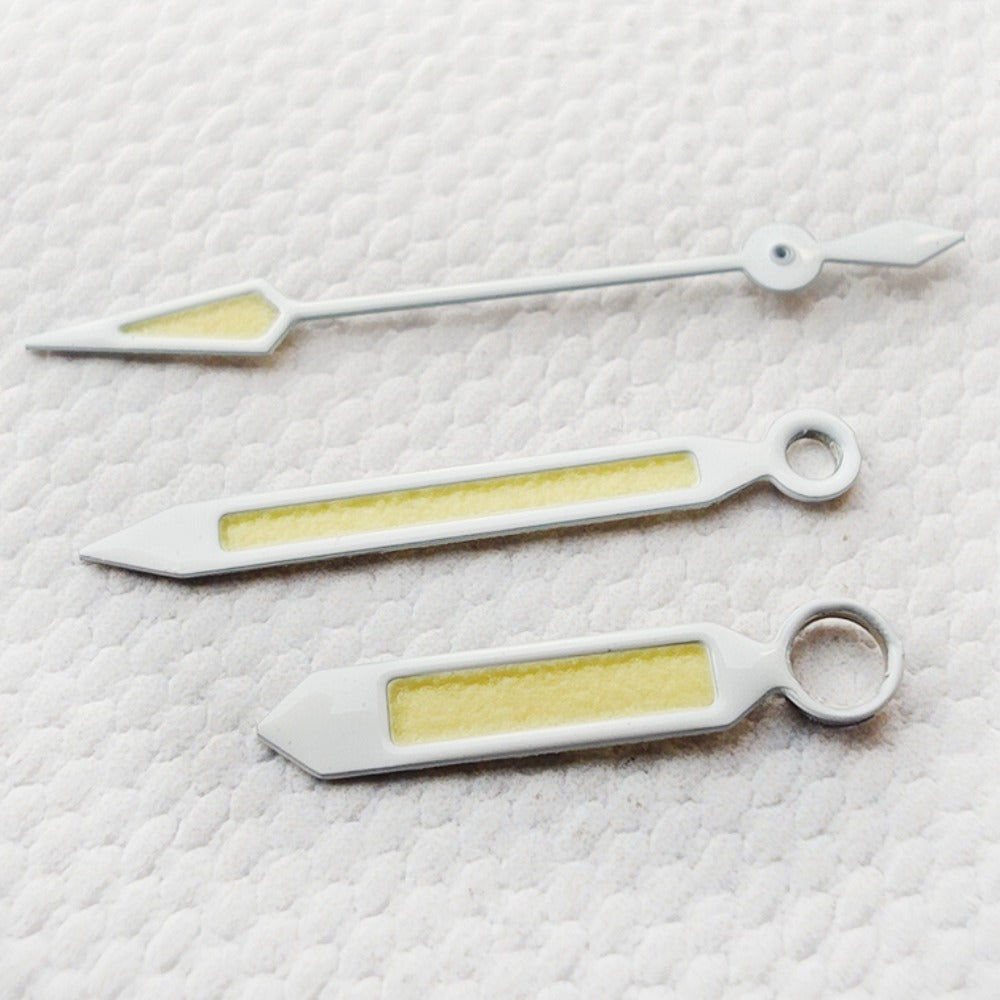 White Trim C3 Green Lume vintage watch hands for NH34 NH35 NH36 series, luminescent and precise.