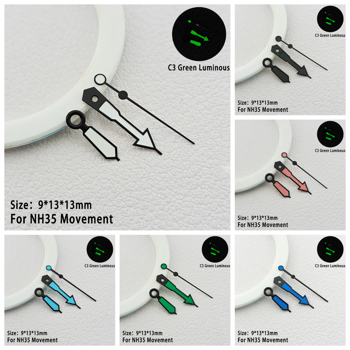 Watch Hands C3 Green Luminous Multi Color Suitable For NH34 NH35 Movement