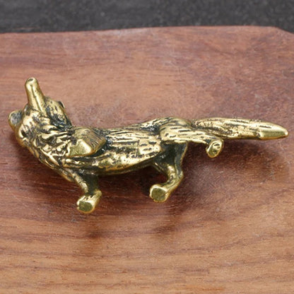 Solid copper fox trinket with vintage bronze finish, hand-carved details, perfect for watch accessory display.