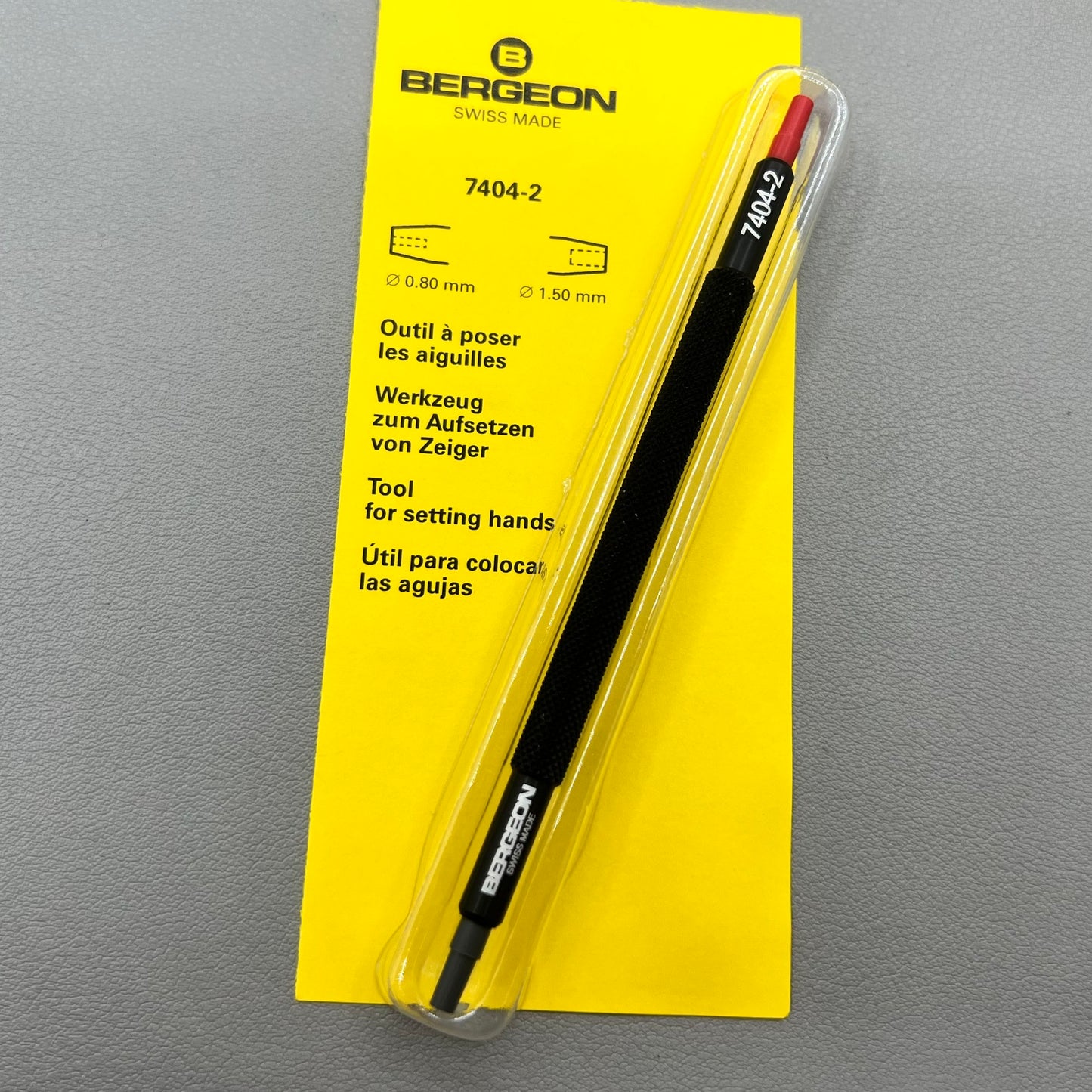 Swiss Bergeon 7404-2 watch hand fitting tool for precise watch repair and assembly.