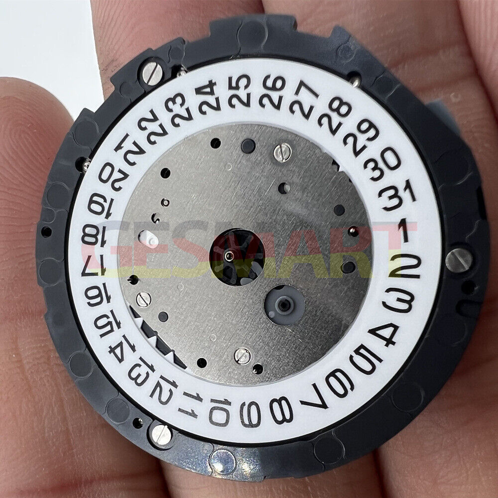 Miyota 6S10 Quartz watch movement with date at 3, three hands, small second subdials at 6, 9, and 12 positions.
