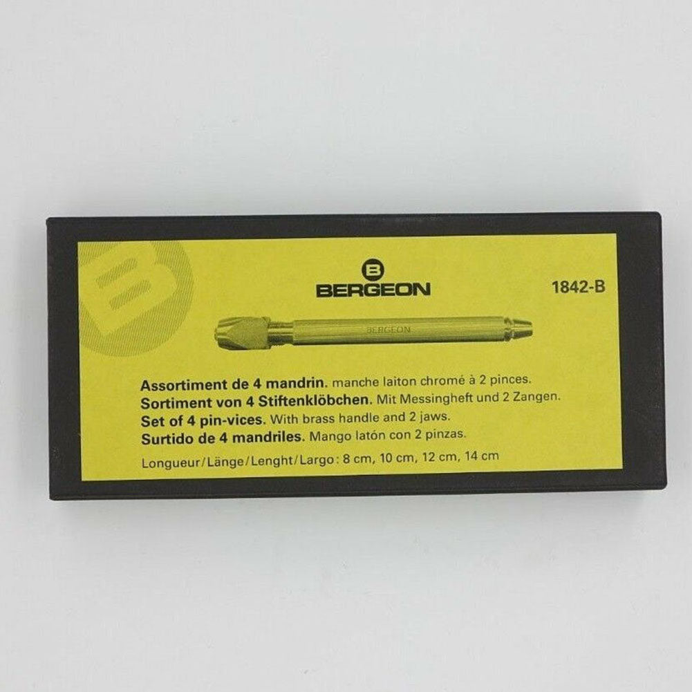 Bergeon 1842-B set of 4 square head pin vice holders for precise watch repair and assembly tasks